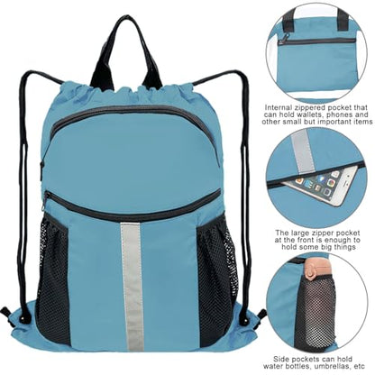 Drawstring Backpack with Shoes Bag Waterproof String Beach Bag for Sports Gym Swim(Blue) - color: Blue