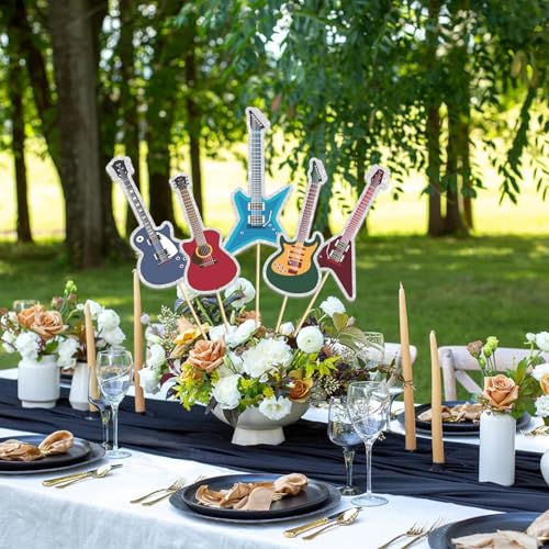 Music Rock Guitar Centerpieces Sticks,Guitar Player Table Toppers,Rock and Roll Birthday Party Decorations Music Note Star Photo Booth Props Theme Party Supplies.Sticks, Set of 15 - color: Jt