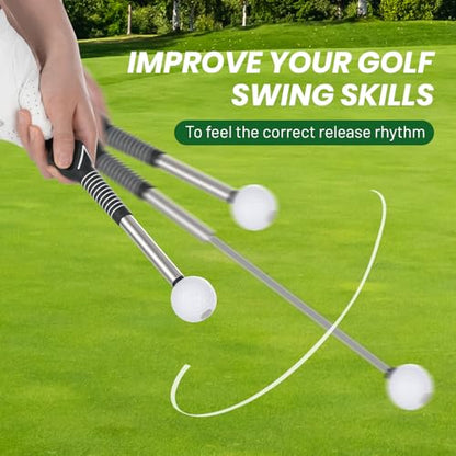 5-in-1 Retractable Golf Swing Trainer, Training Aid with Grip Trainer, Swing Mechanics for Beginners & Tempo Training for Advanced, Click Feedback, Arm Connection, Right/Left-Handed, Indoor/Outdoor - style: Left-Handed Golf Swing Trainer