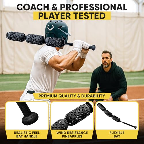 Aero Swing Baseball & Softball Swing Trainer – Air Resistance Bat Speed Trainer, Improves Swing Speed Up to 20 MPH, Batting Aid for Youth & Adults, On-Deck Warm-Up Bat - color: All Black, size: AERO-BAT Standard