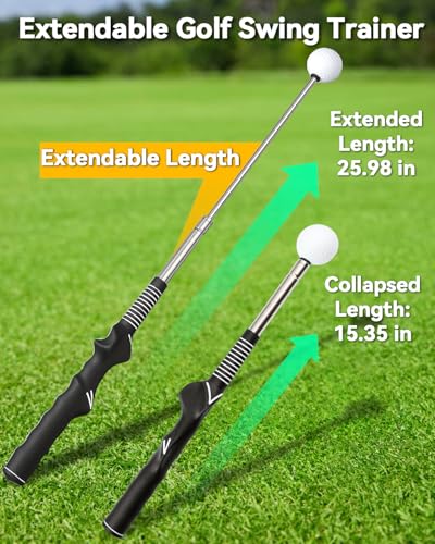 Retractable Golf Swing Training Aid with Click Sound, Right-Handed Golfs Grip Trainer for Tempo & Rhythm, Warm-Up Swing Stick for Chipping & Hitting, Portable Golf Accessories for Men