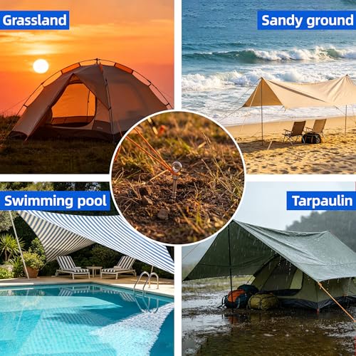 8 Pcs 14" Ground Anchors Screw in Non-Rust Cast Aluminum Detachable Tent Stakes for Camping Tents, Sand, Trampoline, Swing Sets and Sheds