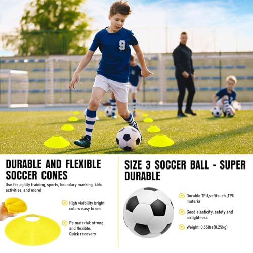 Agility Ladder & Soccer Goal Training Set, 20ft Speed Ladder with Cones, Hurdles, Jump Rope & Parachute, Plus 2 Pack Pop Up Kids Soccer Goals with Ball & Cones for Backyard Sports Practice
