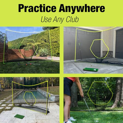 Square Golf Net, 10 x 7 ft Practice and Chipping Net With Target Pocket and Carry Bag for Backyard, Garage, and Indoors