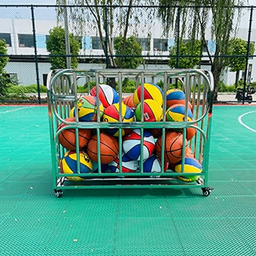 LZMZMQ Heavy Duty Rolling Ball Cart with Lockable Wheels, Volleyball Basketballs Footballs Storage Cage, for Gym/Kindergarten/School/Garage, Stainless Steel