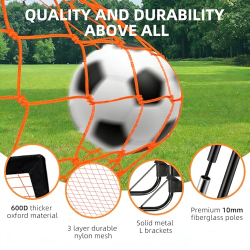 Soccer Goal, Soccer Goals for Backyard, 4x3ft Portable Pop Up Soccer Net Set, Soccer Training Equipment with Soccer Ball, Ladder and Cones - color: Orange