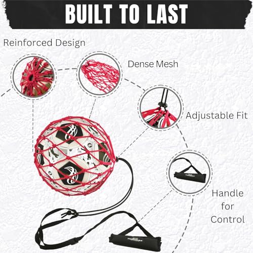 Handle Solo Soccer Kick Trainer with New Ball Locked Net Design, Soccer Ball Bungee Elastic Training Juggling Net (Fits Ball Size 3, 4, 5) - color: Red