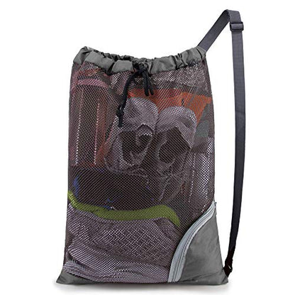 BeeGreen Mesh Drawstring Bag Swim Backpack for Beach Pool Sports Gym Draw String Cinch Bags for Swimming Soccer Basketball Gear Grey - color: Grey
