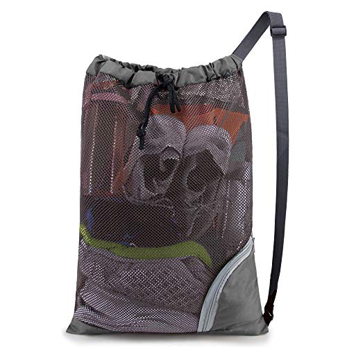 BeeGreen Mesh Drawstring Bag Swim Backpack for Beach Pool Sports Gym Draw String Cinch Bags for Swimming Soccer Basketball Gear Grey - color: Grey