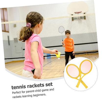 2Pcs Parent Outdoor Sports Tennis and Badminton Racket Set Large Racket with Tennis Balls and Badminton Rackets for Family Fun and Beginner Learning Activities