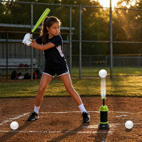 Pop Up Baseball Trainer Set for Kids, Backyard Fun, No Pitch Needed, Beginner Batting Practice Toy with Launcher, Bat, Balls & Carry Bag (Green) - color: Green