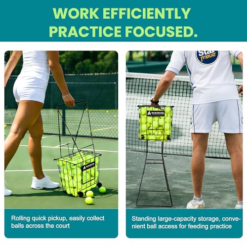 Tennis Ball Hopper, Portable Pickleball Ball Holder with Locking Legs, Holds 75 Tennis Balls or 50 Pickleballs, Sturdy Steel for Tennis Training and Teaching