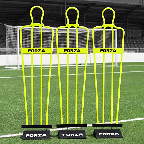 FORZA 6ft Airflow Soccer Mannequin | Wind-Resistant Free Kick Training Dummy for Coaching Drills & Shooting Practice | Shatterproof PVC with Ground Spikes & Optional Base - Pack of 1 or 3 - color: Yellow, size: Pack of 3, style: With Bases