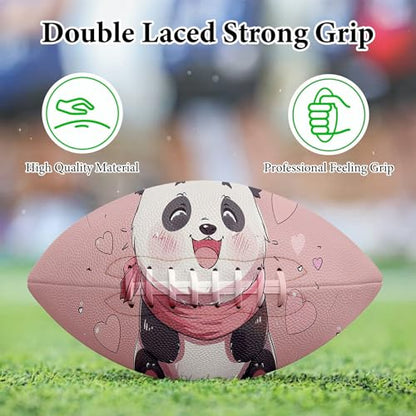American Football, Official Size 11.9 x 7.3 Inch, Premium Composite Leather High-Grip Ball with Pro-Style Lacing, Unique Prints for Training, Games & Gifts - color: Panda Pink