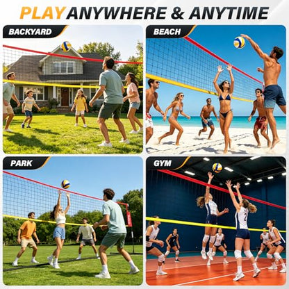 12ft Freestanding Volleyball Net – Height Adjustable 7.4ft/8ft for Men & Women, Durable Fiberglass Poles, 4-Minute Quick Setup – Includes Carry Bag & Stakes for Backyard, Gym, Beach