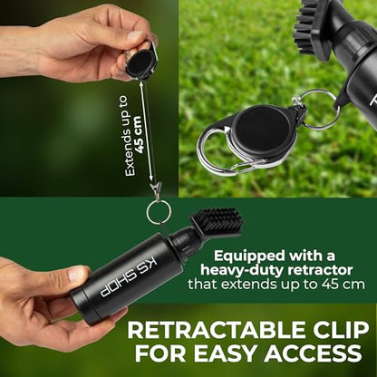 Golf Club Brush Cleaner - Water Bottle 7.5 Inches Holds 4 Ounces of Water - 45cm Retractable Clip - Club Cleaner - Essentials Golf Accessories for Men and Women