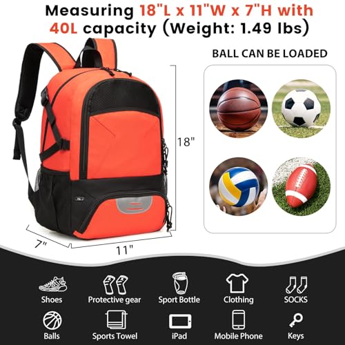 Basketball Backpack - Large Sports Equipment Bag with Ball Holder & Shoe Compartment for Basketball. (red) - color: Red
