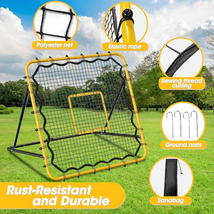 3.7×3.7FT Soccer and Baseball Rebounder Net,Volleyball Rebounder,Pitch Back Net,Multi-Sport Training Rebound Net,with Pitching Target,Adjustable Angles