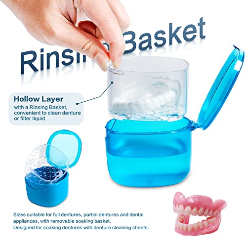 Denture Bath Case, Retainer Cleaning Box,No-Leak Denture Case, Mouth Guard, Night Guard and Retainer (blue) - color: Blue