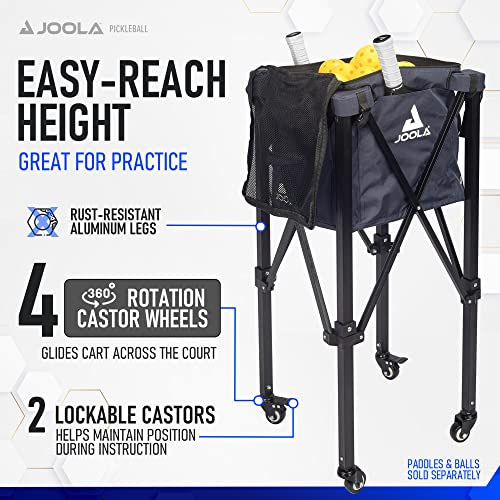 JOOLA Pickleball Ball Caddy - Holds up to 100 Balls - Includes 2 Side Pockets - Pickleball Equipment for Practice & Server Machine - Wheeled Cart with Bulk Ball Storage Bag - Black