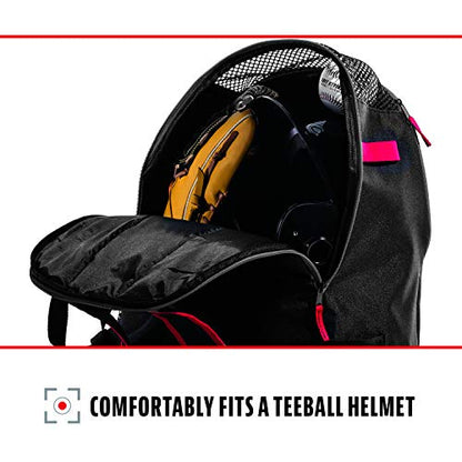 Franklin Sports Kids MLB Baseball Batpack Bag - Youth Baseball, Softball + Teeball Backpack - Sports Equipment Bag for Kids + Toddlers - Holds (2) Teeball + Baseball Bats + Includes Fence Hook - color: Black/Red/White