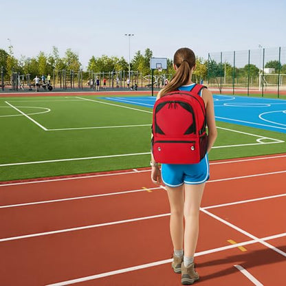 Basketball Bag Backpack with Ball & Shoes Compartment for Soccer Ball Volleyball Football, Large Sports Bag Backpack - color: Red