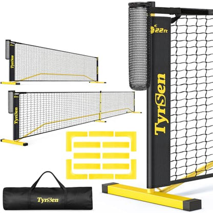 Portable Pickleball Net for Driveway, 22 FT Regulation Size & 11 FT Half Court Size Pickle Ball Net with Ball Collector, 2-in-1 Pickle Ball Net with Carry Bag for Garages Backyard - style: Pickleball Net with Court Markers