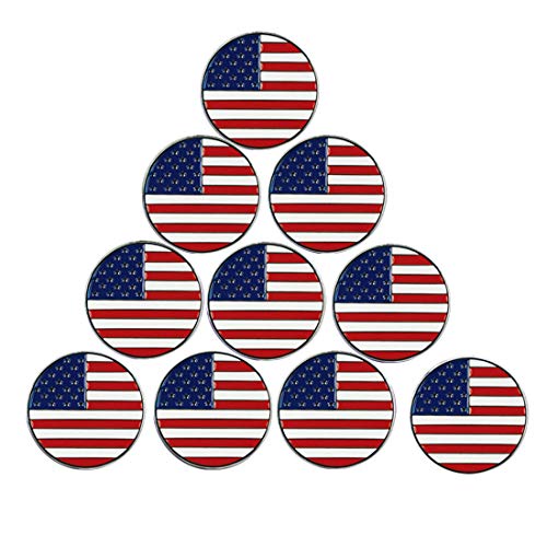 Lot of 10 Golf Ball Markers Assorted Patterns - Soft Enamel Technique - color: American Flag