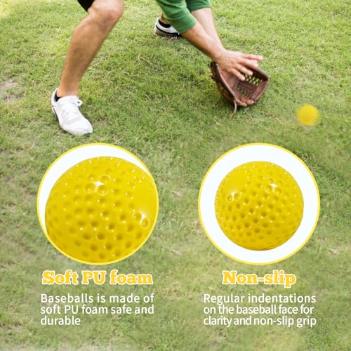 12 Pack Yellow Dimpled Baseballs - Training Ball Practice Baseball - 9 inch Pitching Machine Baseballs - Perfect for Pitching, Hitting, Batting, and Fielding