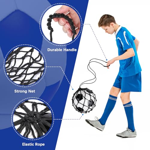TOBWOLF Football Kick Trainer, Soccer Return Trainer Net Fits Ball Size 3, 4, 5, Hands-Free Soccer Kick Throw Training Aid