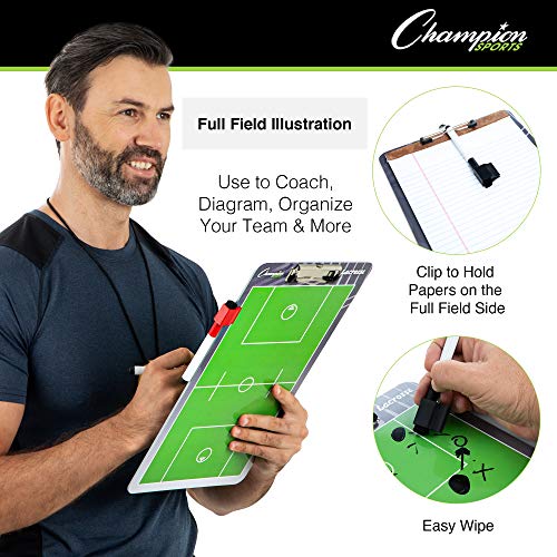 Champion Sports Large & XL Dry Erase Board For Coaching - Whiteboards for Strategizing, Techniques, Plays - 2-Sided Boards with Front Side Full Field - Backside Half Field and Lineup - color: Lacrosse, style: Standard Coaches Board