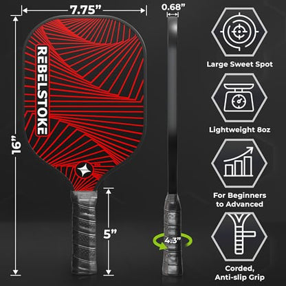Pickleball Paddles Set of 4 – Premium Fiberglass Paddle Set with 14mm Polypropylene Honeycomb Core – Complete Bundle with 8 Indoor/Outdoor Balls & Carry Bag – for Beginners to Advanced - style: Abstract Lines