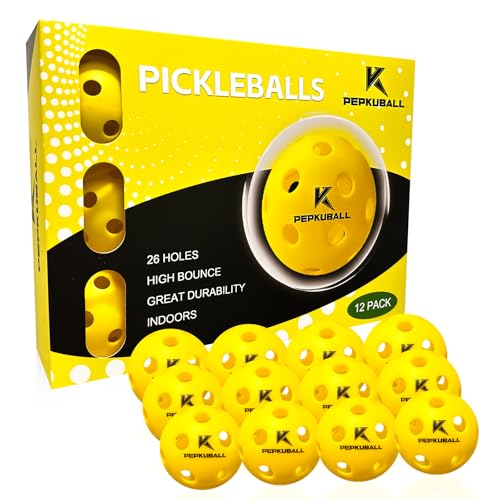 26 Hole Indoor 40 Outdoor Pickleball Balls 4 8 12 Pack Compatible with All Pickleball Paddles - color: X26-Yellow, size: 12 Count