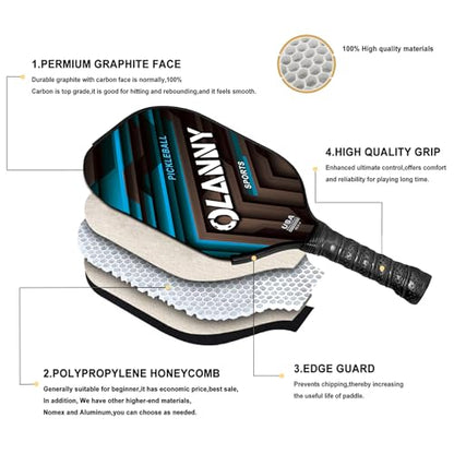OLANNY Graphite Pickleball Paddles Set- Premium Rackets Fiber Face & Polymer Honeycomb Core Pickleball Set Includes Pickleball Paddles + Pickleball Balls+ Replacement Soft Grip + 1 Bag - color: Twill Pickleball Paddles 4 pack