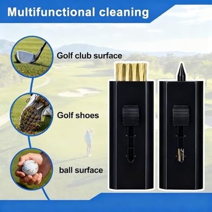 4-Pack Retractable Golf Club Cleaner Brush – Portable Double-Sided Groove Cleaner, Mini Pocket Tool for Men & Women Golfers - color: Black&White