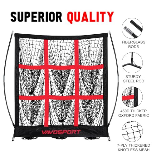 9-Square Pitching Target Net Set - Softball & Baseball Net with Strike Zone, Ball Caddy, Softball Base Accessories, Adult & Youth Training Equipment