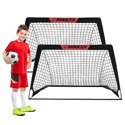 L RUNNZER Kids Soccer Goal, Pop Up Soccer Goal Net for Backyard, Set of 2 with Portable Carrying Case - color: Black, style: 4'x3', 2 Set