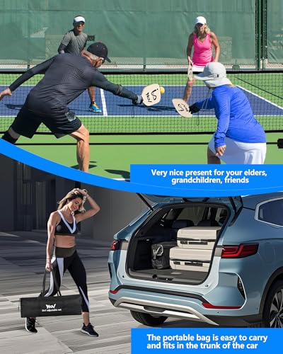 NQV Pickleball Set with Net-10FT Half Court Size Pickleball Net+Wood Pickleball Paddles+Pickle Balls+Ball Retrievers+Pickleball Court Marking Kit, Portable Driveway Outdoor Indoor for Beginners Pros - style: height adjustable 2 in 1 net