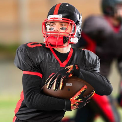 Youth Football Gloves Kids with Ultra Sticky Palm Flag Receiver Gloves - color: Fire Red, size: Youth XS-S