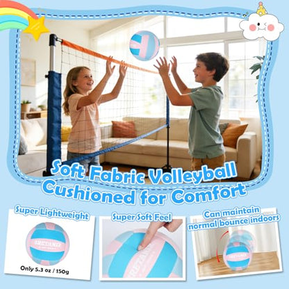 Soft Indoor Volleyball – Quiet Lightweight Fabric Volleyball for Kids, Youth & Beginners, Safe Training Ball, Pump Included - color: Pink/Blue