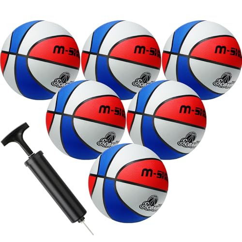 Wettarn 6 Pcs Size 5 Basketballs Bulk Christian Charity Donation Supplies 27.5 Inch Basketball with Pump Xmas Gifts for Games Training - color: Blue, White, Red, style: Stylish