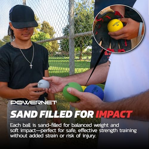 PowerNet Power Plyometric Training and Velocity Weighted Ball Bundle, Softball & Baseball Training Equipment to Increase Velocity & Strength, Sand-Filled Mixed Size and Weighted Balls