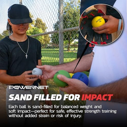 PowerNet Power Plyometric Training and Velocity Weighted Ball Bundle, Softball & Baseball Training Equipment to Increase Velocity & Strength, Sand-Filled Mixed Size and Weighted Balls