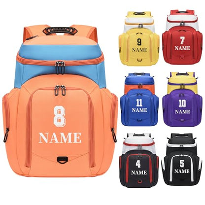 Custom Men's Basketball Backpack - color: Orange Blue