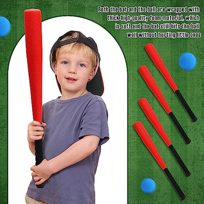 Wettarn 4 Pcs Foam Baseball Bat 24 Inches Foam Bat with Safe Soft Baseballs T Ball Set for Outdoor Indoor Sport Game Beginners Practice Playing Training(Red)