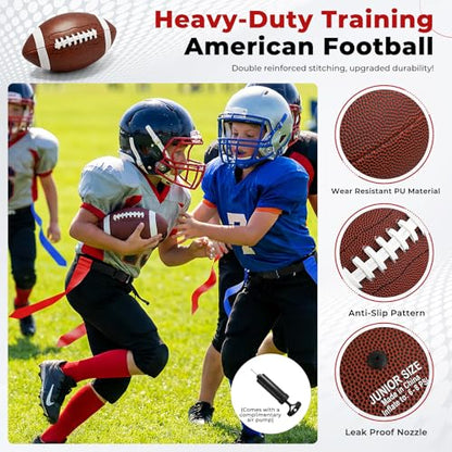 Flag Football Set for 14 Players, Complete 7v7 Game Flag Football Belts Set with Adjustable Belts, Size 6 Ball, Cones & Bag, Perfect for Family Reunions, School P.E. & Recreational Sports