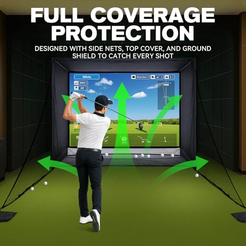 Zealfeel Golf Net, 10x7ft/8x8ft/11x8ft Golf Enclosure Net with Side Barriers/Auto-Ball Return, Low-Noise Target, Carry Bag, 4 Stakes, Hitting Practice Net for Backyard Driving Chipping Indoor Outdoor
