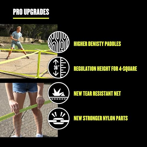 Triumph Sports 4-Square Pro Combo Game, 2-in-1 Portable Pickleball Set with 4 Wooden Paddles, 2 Balls, 2 Chalk Sticks, a 4-Square Pickleball Net & Carry Bag
