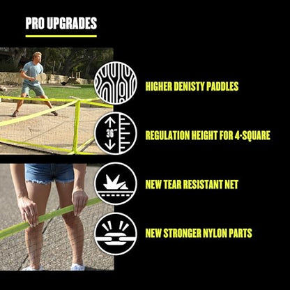 Triumph Sports 4-Square Pro Combo Game, 2-in-1 Portable Pickleball Set with 4 Wooden Paddles, 2 Balls, 2 Chalk Sticks, a 4-Square Pickleball Net & Carry Bag