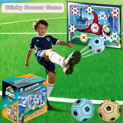 Kids Soccer Ball Target Game Set, Indoor Outdoor Sticky Soccer Game with 2 Soft Balls, 150x100cm Large Soccer Shooting Target, Fun Sports Toy Gift for Boys Girls Ages 3+ Backyard Yard Lawn Party Play